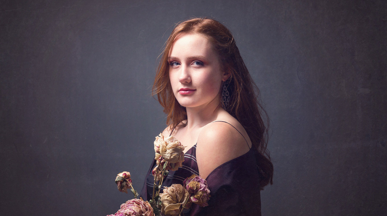 Fine art Portrait of lady in studio taken with Canon camera